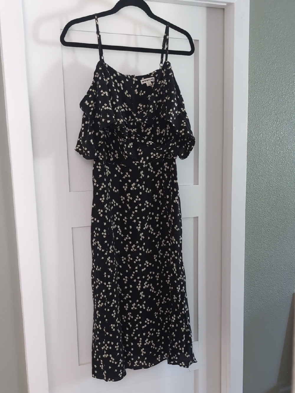 Whistles Black Midi Dress with Cream Floral Print